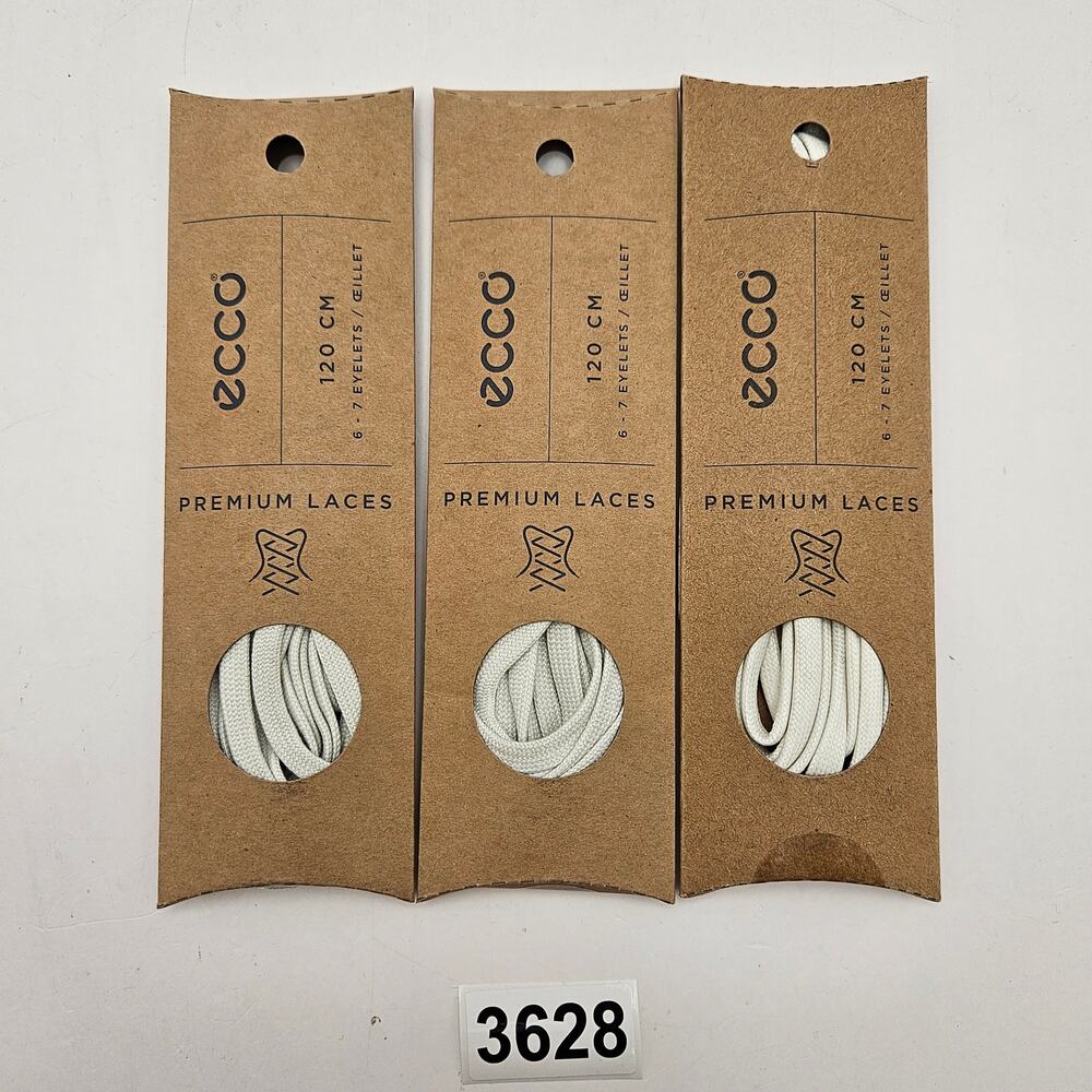 LOT OF 3 - ECCO PREMIUM LACES 120CM WHITE/SHADOW WHITE FLAT NIB 1X3 PAIRS